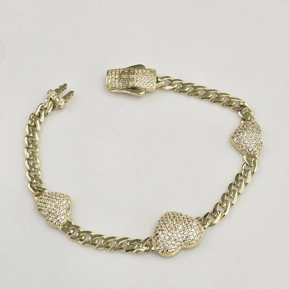 10kt Real Gold Heart Fancy Bracelet 7 Inches - Picture 4 of 8